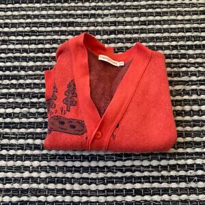 🌿Tiny Cottons Unisex Kids Reserve Red Orange Cotton Wool V Neck Cardigan 6Y